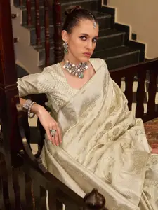 Satrani Floral Woven Design Zari Pure Silk Banarasi Saree