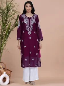 PARAMOUNT CHIKAN Floral Embroidered Chikankari Georgette Kurta