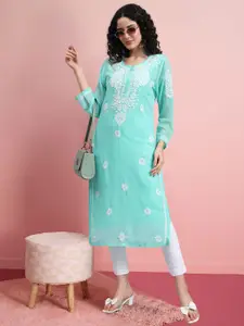 PARAMOUNT CHIKAN Women Ethnic Motifs Embroidered Chikankari Floral Kurta