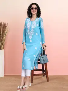 PARAMOUNT CHIKAN Women Ethnic Motifs Embroidered Chikankari Georgette Kurta With Slip