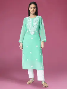 PARAMOUNT CHIKAN Women Ethnic Motifs Embroidered Chikankari Floral Georgette Kurta