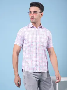 Crimsoune Club Men Classic Slim Fit Tartan Checked Spread Collar Cotton Casual Shirt