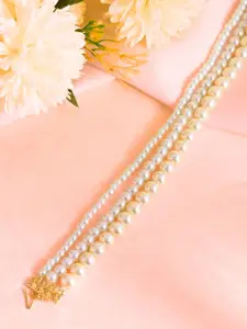 MANSIYAORANGE Gold-Plated Premium Quality Pearls Beaded Three Layered Necklace