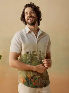 Andamen Men Premium Regular Fit Graphic Printed Cotton Linen Casual Shirt