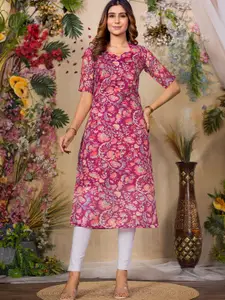 Sun Fashion And Lifestyle Floral Printed Sweetheart Neck Straight Kurta