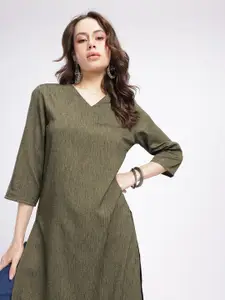 Anouk Rustic V-Neck Vertical Striped Straight Kurta