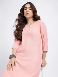 Anouk Rustic Solid Notched Round Neck Calf Length Straight Kurta