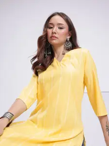 Anouk Rustic V-Neck Woven Design Striped Straight Kurta