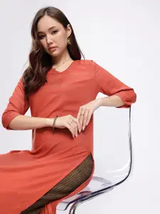 Anouk Rustic V-Neck Horizontal Striped Straight Kurta