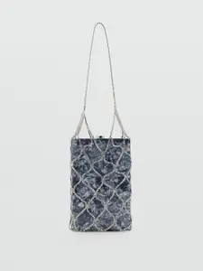MANGO Printed Box Clutch with Crystal Embellished Handbag