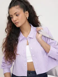 The Roadster Lifestyle Co. Women Boxy Striped Crop Casual Shirt