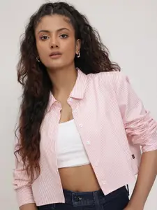 The Roadster Lifestyle Co. Women Boxy Striped Crop Casual Shirt