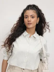 The Roadster Lifestyle Co. Women Boxy Striped Crop Casual Shirt