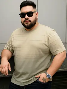 Maniac Men Striped Round Neck Cotton Oversized T-shirt