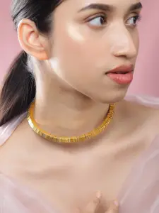 Rubans  18K Gold-Plated Textured Link Statement Bold Choker Necklace