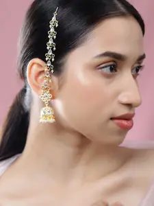 Rubans 18K Gold-Plated White Kundan Studded Long Jhumka Earring Extension