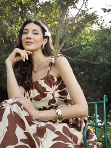 Stylum Women Floral Printed Pure Cotton Fit and Flare Maxi Dress