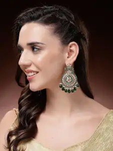 ADIVA Gold-Plated Kundan Studded Teardrop Shaped Drop Earrings