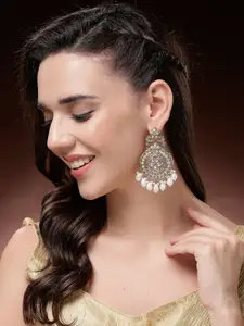 ADIVA Gold-Plated Kundan Studded Teardrop Shaped Drop Earrings
