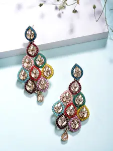 ADIVA Gold-Plated Kundan Studded & Artificial Beaded Leaf Shaped Drop Earrings