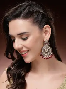 ADIVA Gold-Plated Kundan Studded & Pearls Beaded Floral Shaped Chandbalis