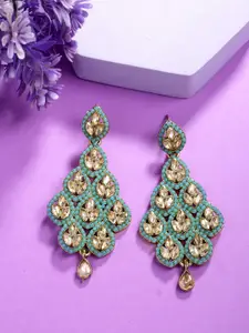 ADIVA Gold-Plated Kundan Studded Contemporary Shaped Drop Earrings