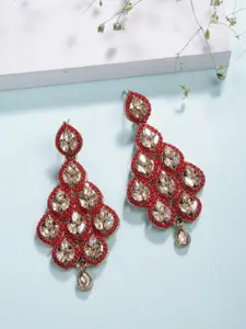 ADIVA Gold-Plated Kundan Studded Contemporary Shaped Drop Earrings