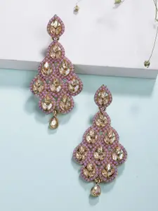 ADIVA Gold-Plated Kundan Studded Contemporary Shaped Drop Earrings