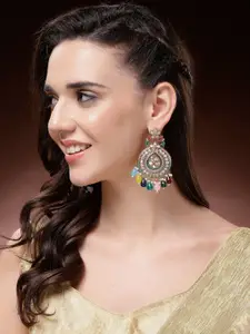 ADIVA Gold-Plated Kundan Studded Teardrop Shaped Drop Earrings