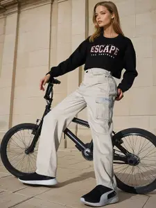 Hubberholme Women Comfort Baggy Fit Cargo High-Rise Jeans