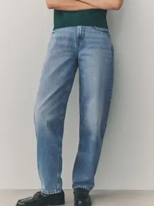 NEXT Women Barrel Fit Cotton Mid-Rise Light Fade Jeans