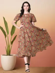 DECKEDUP Floral Print Fit & Flare Maxi Dress