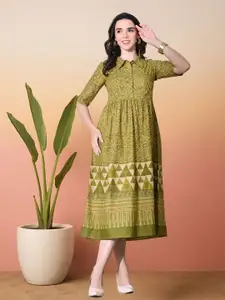 DECKEDUP women Ethnic Motifs Print Shirt Midi Dress