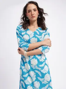 Anouk Rustic Floral Printed V- Neck Straight Kurta