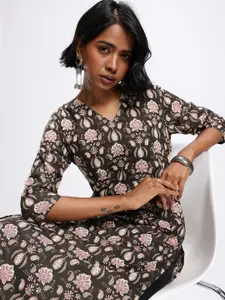 Anouk Rustic Indie Floral Printed V-Neck Straight Kurta