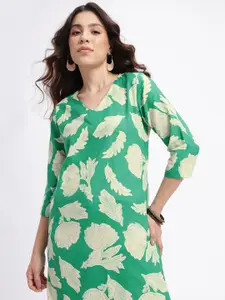 Anouk Rustic Floral Printed V-Neck Straight Kurta