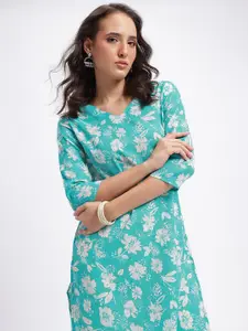 Anouk Rustic Floral Printed V-Neck Calf Length Kurta