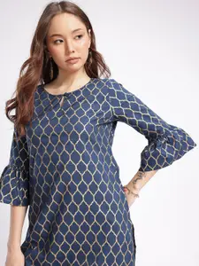 Anouk Rustic Geometric Printed Keyhole Neck Flared Sleeves Kurta