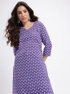 Anouk Rustic Ethnic Motifs Printed V-Neck Calf Length Regular Kurta