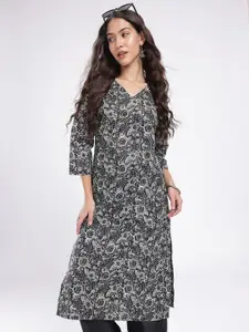 Anouk Rustic Floral Printed V-Neck Straight Kurta