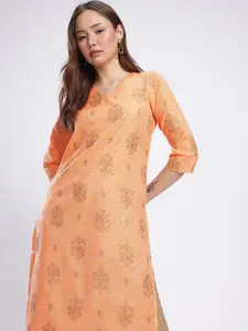 Anouk Rustic V-Neck Ethnic Motifs Printed Straight Kurta