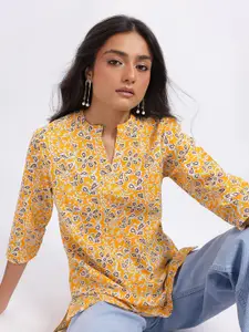 Anouk Rustic Floral Printed Mandarin Collar Straight Kurti