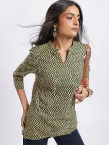 Anouk Rustic Chevron Printed Mandarin Collar Straight Kurti