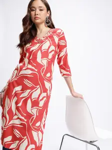 Anouk Rustic V-Neck Tropical Printed Mirror Work Straight Kurta