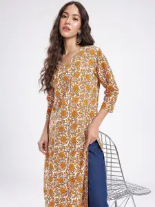 Anouk Rustic Floral Printed V-Neck Straight Kurta