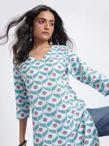 Anouk Rustic Indie Florals Printed V-Neck Calf Length Regular Kurta