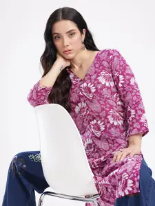 Anouk Rustic Floral Printed V-Neck Straight Kurta