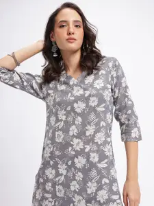 Anouk Rustic Floral Printed V-Neck Straight Kurta