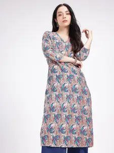 Anouk Rustic V-Neck Floral Printed Straight Kurta