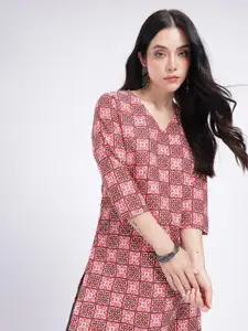 Anouk Rustic V-Neck Ethnic Motifs Printed Straight Kurta